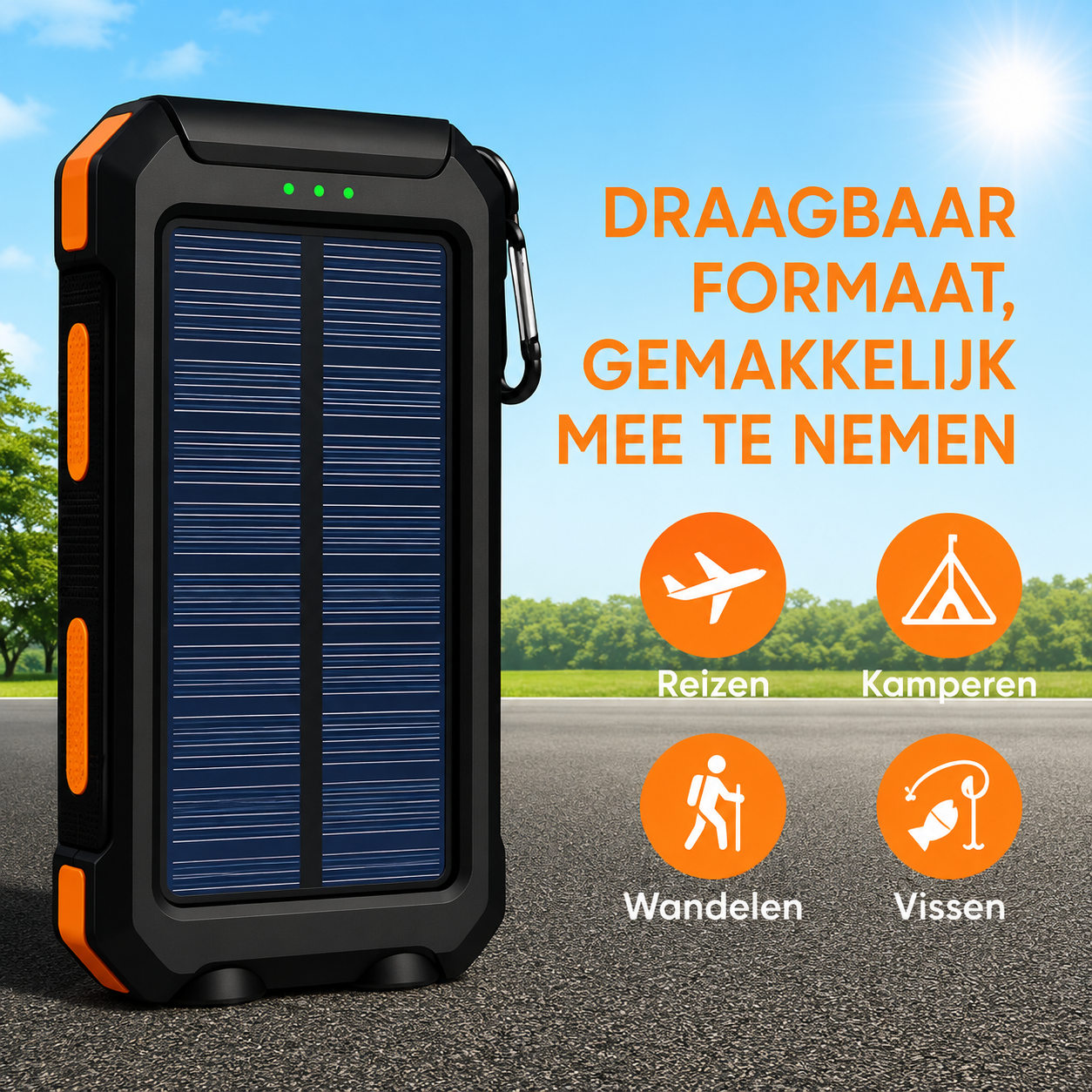 Solar Powerbank 10.000mAh met LED Zaklamp